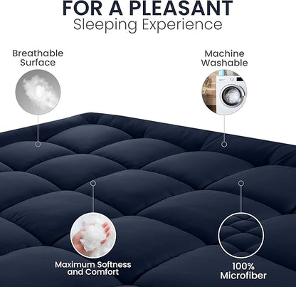Utopia Bedding Full Mattress Pad, Quilted Fitted Premium Mattress Protector, Deep Pocket Cover Stretches up to 16 Inches, Fluffy Pillow Topper (54x75 Inches, Navy)
