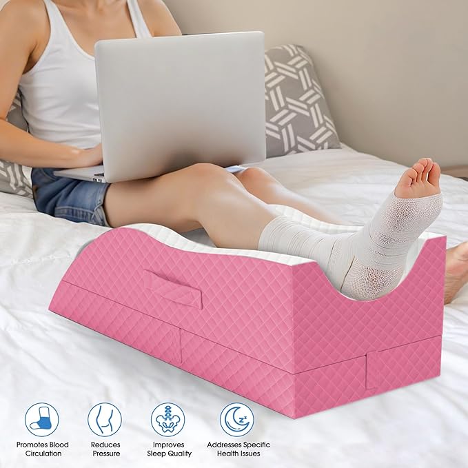 Elevation Pillows for Leg After Surgery, Memory Foam Adjustable Wedge Pillow for Injury or Rest, Ankle Pillow for Sleeping Blood Circulation Pink/Single Leg