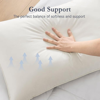 puredown® Goose Feather Down Pillows, 100% Organic Cotton Cover, Luxury Hotel Collection Bed Pillows for Sleeping Set of 2, King Size