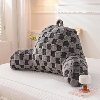 Aimuan Checkered Reading Pillow Bed Rest Wedge Backrest Checkerboard Pillow with Arms Back Support for Sitting Up in Bed Cushion Incline Rest Sleeping Snoring Pillow (Dark Grey,Standard)