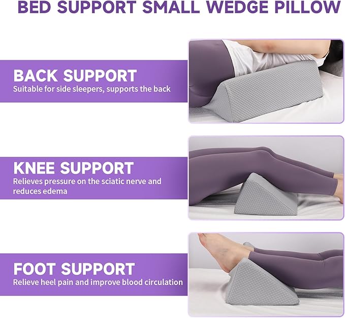 Small Wedge Pillow, Small Wedge Pillow for Sleeping, Foam Wedge for Yoga, Laptop, Memory Foam Positioning, Foam Pillow for Bed, Provide Support and Relieve Fatigue(Grey-20in)