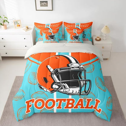 Feelyou Football King Comforter Set with Sheets for Kids Boys Girls Ball Games 7 Pieces Bedding Set Rugby Bed in a Bag City of Footballs Room Decor Rugby Sports Soft Lightweight