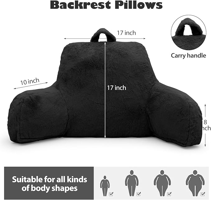Reading Pillow for Sitting in Bed Adult, Standard Reading Pillow with Memory Foam, Back Pillow for Bed Sitting Up with Extend Arms, Black