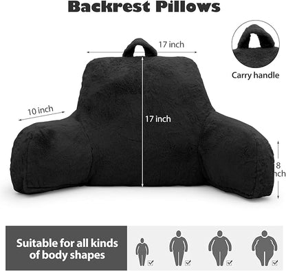Reading Pillow for Sitting in Bed Adult, Standard Reading Pillow with Memory Foam, Back Pillow for Bed Sitting Up with Extend Arms, Black