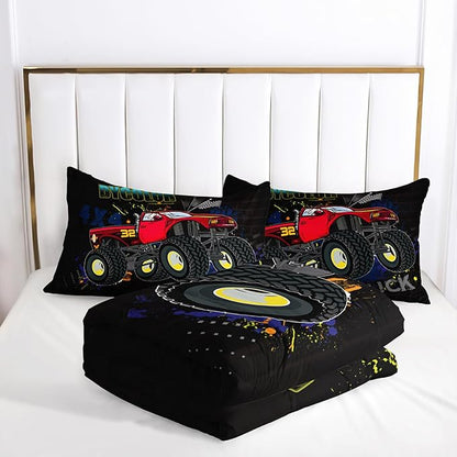 AILONEN Trucks Comforter Set Twin Size, Monster Trucks Bedding Set for Boys Teens,Extreme Sports Theme Bed in a Bag Duvet Set,1 Quilt and 2 Pillowcases,3 Pcs