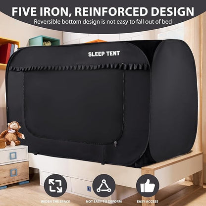 Pop Up Bed Tent 93% Blackout Large Space Portable Indoor Breathable Canopy,Twin Size 2 Doors Sleeping Privacy Tent for Kids and Adult Big Sleeping Cottage