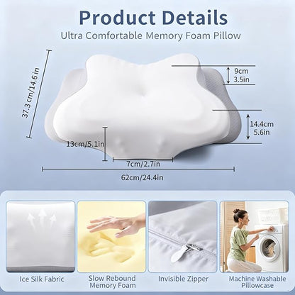 Cervical Neck Pillow for Neck Pain Relief, Memory Foam Pillow for Sleeping, Firm Support Two Heights Side Sleeper Pillow