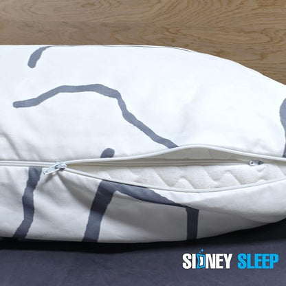 Sidney Sleep Curved Pillow Covers - Full Length Zipper Closure - Premium Soft Brushed Microfiber - 20 x 37 Inches - Fits Curved Side Sleeping Pillows (King, White/Grey)