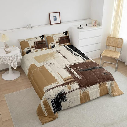 Abstract Bedding Set Comforter Set for Kids Boys Girls Teens Room Decor Modern Abstract Art Comforter Grey Brown Black Duvet Set 2Pcs Toddler Size