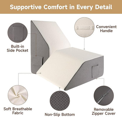 10" Leg Elevation Pillow, Leg Wedge Pillow for Swelling and Blood Circulation, Leg Pillow for After Surgery Recovery, Knee Hip Ankles Back Pain Relief, Knee Pillow for Sleeping, Removable Cover, Grey