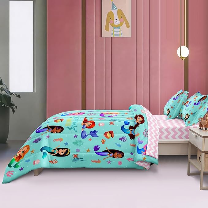 Kids Twin Comforter Set with Sheets for Girls 5-Piece Complete Set Easy-Wash Super Soft Microfiber Comforter Bedding, Mermaid Bed Set Twin Size