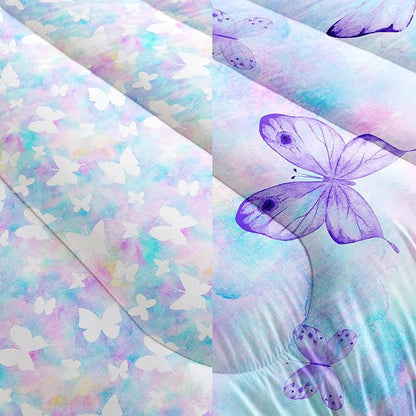 CVHOUSE Butterfly Reversible Comforter Set,Rainbow Butterfly Bedding Set for Girls Kids Teens,Tie Dye Butterflies Comforter Butterflies Duvet Set Room Decor Quilt Set Queen Size
