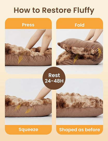 ZonLi Fluffy Faux Rabbit Fur Brown Body Pillow, Side Sleep Body Pillow with Washable Cover, Adjustable Memory Foam Fill，20x54 Long Pillow for Adults Girls & Kids