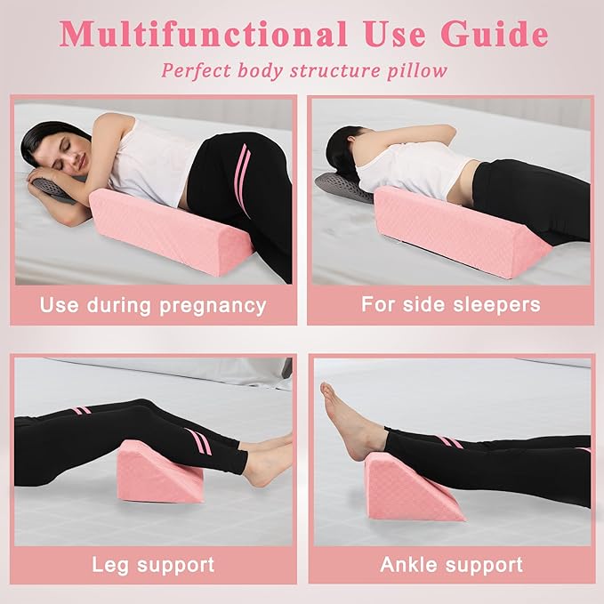 Bed Wedge Pillow for Side Sleeping Foam Filled Body Positioning Triangle Pillow Suitable for Pregnancy and Surgery Prevent Bed Sore for Leg and Back Support with Pillow Case (Light Pink)