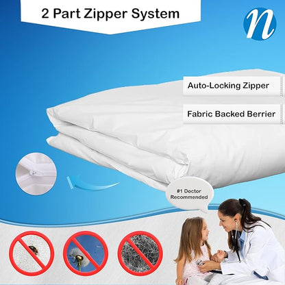 National Allergy Premium 100% Cotton Duvet Comforter Protector - Twin Size - 66" x 86" - White - Breathable 300 Thread Count Hypoallergenic Cover - Zippered Encasement - Bedding Linen