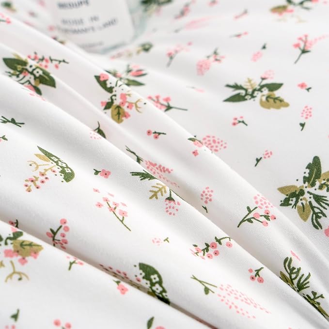 Queen Floral Duvet Cover Set, 100% Brushed Microfiber, 3 Pieces, Fresh Chic Garden Style, Pink Botanical Flower Print, Zipper Closure, Queen Size