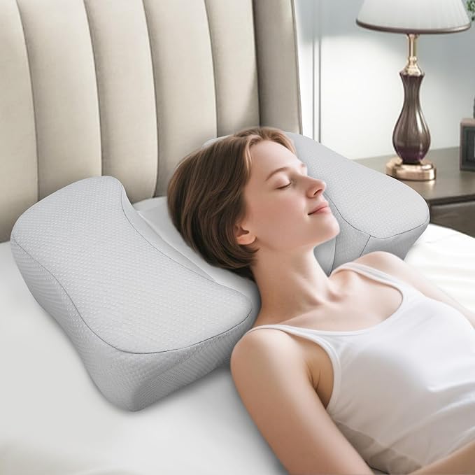 HOMCA Back Sleeper Pillow, Memory Foam Back Sleeping Cervical Neck Pillow Reduces Pressure on Skin, Beauty Pillow Wrinkle Prevention, Ergonomic Design for Neck and Shoulder Pain Relief