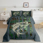Feelyou Bass Fish Comforter Set Full Size Green Camouflage Bedding Set for Fishing Lover Gifts Boys Girls Camo Pike Fish Fishing Comforter Wild Fisherman Bed Set Rustic Cabin Bedroom Decor