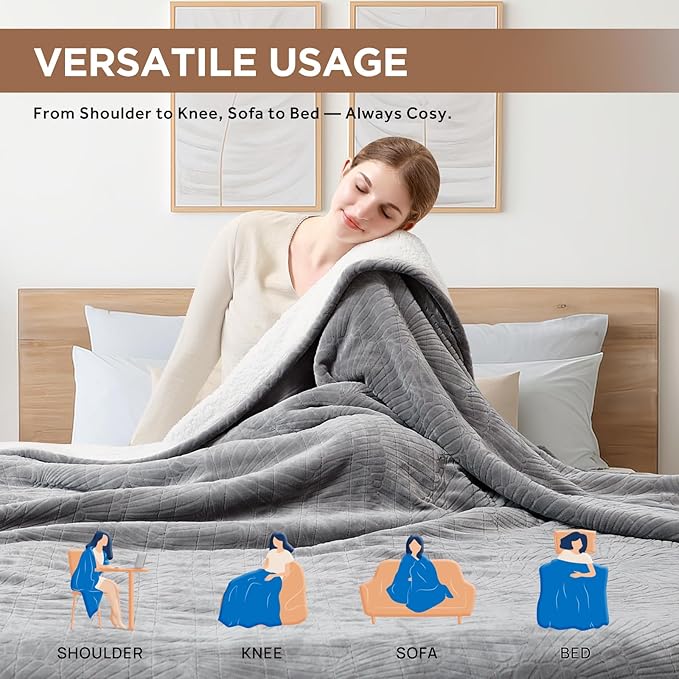 Westinghouse Twin Size Heated Blanket, Electric Blanket Twin with 10 Heating Levels and 1-12 Hours Auto-Off, Flannel to Sherpa Reversible, Flower Jacquard Heated Blanket, 62 x 84 inch, Grey