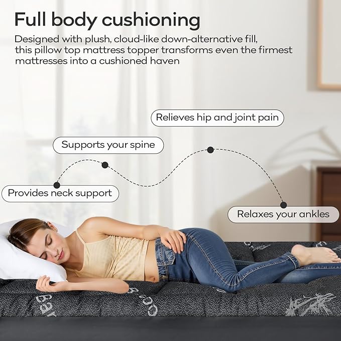 OLANLY Twin Mattress Topper – Viscose Made from Bamboo, Cooling Soft Twin Pillow Top Mattress Pad for Back Pain Relief, Plush Down Alternative Fill Bed Topper with Elastic Deep Pocket, Dark Gray