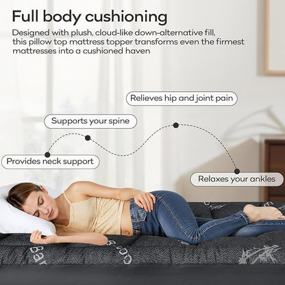 OLANLY King Mattress Topper – Viscose Made from Bamboo, Cooling Soft King Pillow Top Mattress Pad for Back Pain Relief, Plush Down Alternative Fill Bed Topper with Elastic Deep Pocket, Dark Gray
