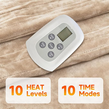 Heated Blanket Electric Blanket Queen Size 84"x90" Fast Heating Electric Blanket with Dual Control 10 Heat Levels & 10 Hours Auto-Off Overheat Protection Cozy Soft Flannel Heated Throw Blanket