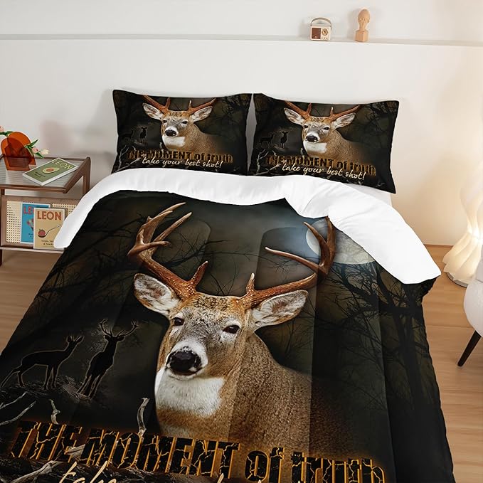 HOSIMA Deer Comforter Forest Hunting Bedding Sets for Teen Boys Mens Bedroom Essentials,Western Bedding Set Wildlife Animal Twin Bed in a Bag RV Inside Decor with 2 Pillowcases.