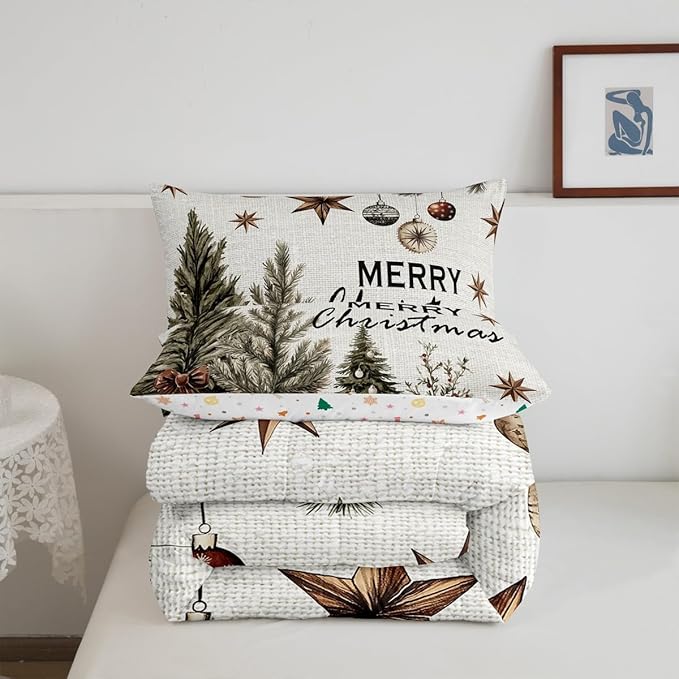 Erosebridal Christmas Tree Comforter Sets for Kids Boys Girls,Merry Christmas Bedding Set,Winter Xmas Holiday Down Comforter,Happy New Year Reversible Bed Set with 2 Pillowcases for BedroomKing