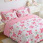 Pink Bow Comforter 7 Pieces Comforter Set Twin Size Pink Flower Bow Comforter for Girls Kids Romantic Princess Style Bow Tie Bedding Set Super Soft All Season