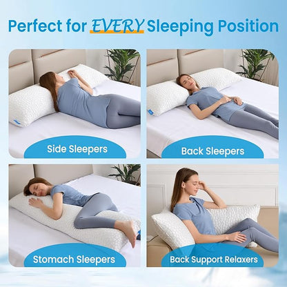 QUTOOL Luxury Cooling Body Pillows for Adults, Adjustable Loft Shredded Memory Foam Full Body Pillow, Long Pillow for Bed with Removable Double-Sided Soft & Cool Cover, White (18"x51")