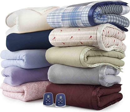Thermee Micro Flannel Heated Blanket with Sherpa Back, 10-Setting Electric Blanket Queen Size, Programmable Heating Blanket, Ultra-Soft Heated Throw Blanket, Fast Heating Thermal Blanket-City Stripe
