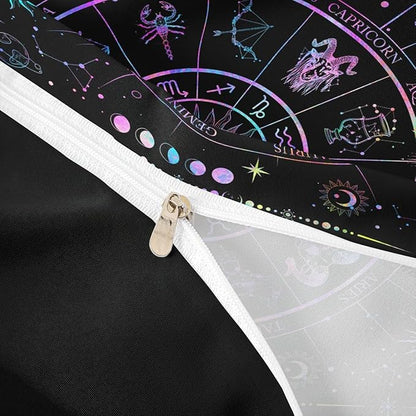 Sun and Moon Duvet Cover Set Twin Size,Starry Galaxy Zodiac Constellation Bedding Set 2Pcs for Kids Boys Girls Room Decor,Neon Blue Purple Comforter Cover Hippie Boho Quilt Cover,1 Pillowcase