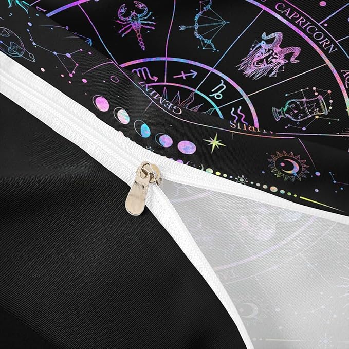 Sun and Moon Duvet Cover Set King Size,Starry Galaxy Zodiac Constellation Bedding Set 3Pcs for Teens Woman Men Room Decor,Neon Blue Purple Comforter Cover Hippie Boho Quilt Cover,2 Pillowcases