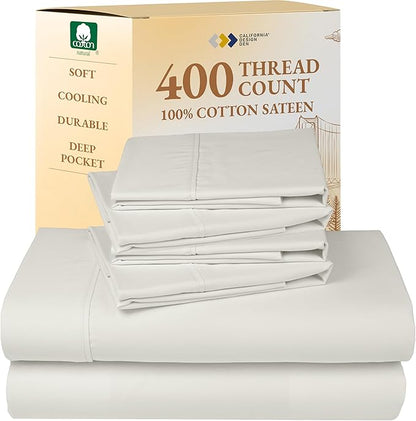 California Design Den 6-Pc King Size Sheet Set with 4 Pillowcases - Soft 400 Thread Count 100% Cotton Sheets, Sateen Weave, Deep Pocket Bedsheets Set - Ivory (Pale Tone)
