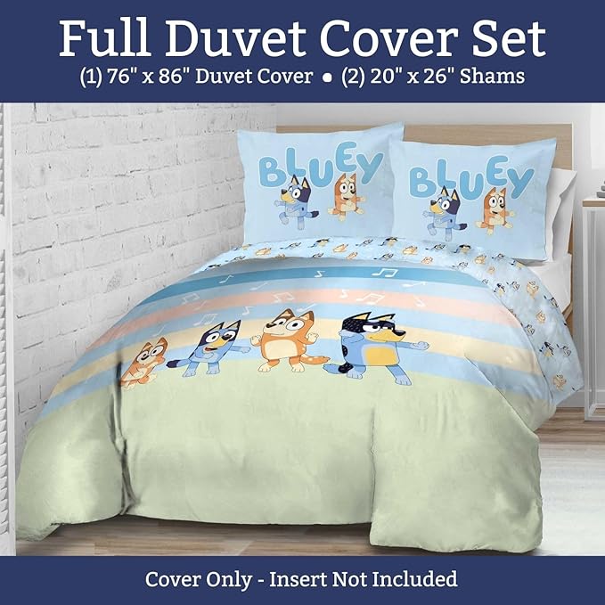Jay Franco Kids Duvet Cover Set – 3 Piece Super Soft Bedding with Sham Pillowcase, Cover ONLY - Comforter Not Included, Multi - Bluey, Full