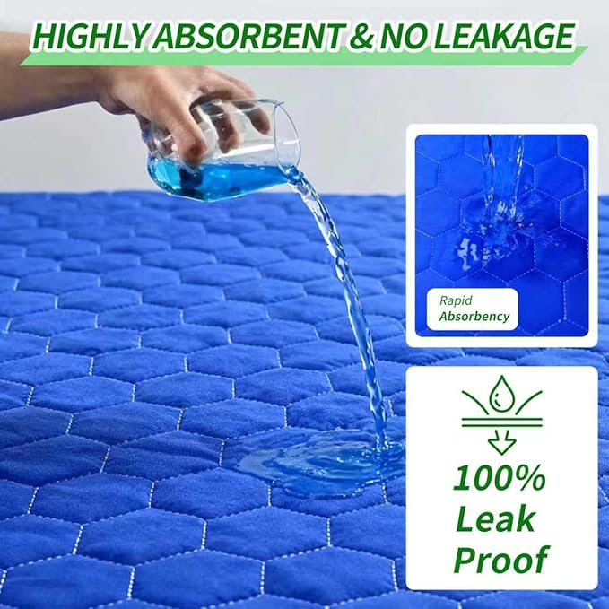 Waterproof Washable Underpads Pee Pad (RoyalBlue 34" x 36" 2 Pack), Reusable Absorbency Bedwetting Incontinence Bed Pads for Kids Adults Elderly Dog Pet, Puppy Pads for Mattress Couches Sofas Floors