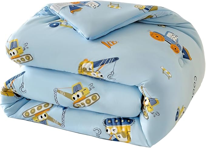 3PCS Comforter Twin Size Bed Set, Ultra Soft Marshmallow Fluffy Comforter Sets, Cute Bedding Set for Kids Boys Teen, Microfiber Lightweight All Seasons Bedroom (Truck)