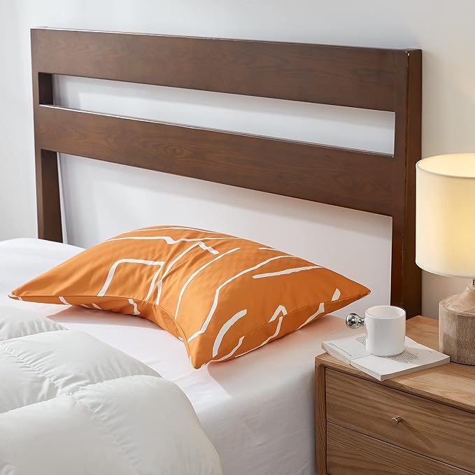 Sidney Sleep Curved Pillow Covers - Full Length Zipper Closure - Premium Soft Brushed Microfiber - 20 x 37 Inches - Fits Curved Side Sleeping Pillows (King, Orange/White)