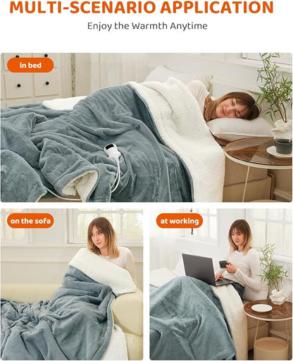 Heated Blanket Electric Blanket Queen Size, Faux Fur Heat Blanket, Super Soft Cozy Heating Blanket with 9 Heating Levels & 1-9 Hours Auto Off, Fast Heat & Overheat Protection, 84" x 90", Gray