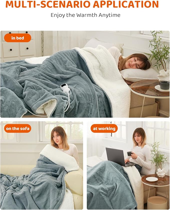 Electric Heated Blanket King Size, Super Soft Cozy Luxury Faux Fur & Thick Sherpa Electric Blanket with 9 Heating Levels & 1-9 Hours Auto Off, Fast Heat & Overheat Protection, 100" x 90", Gray