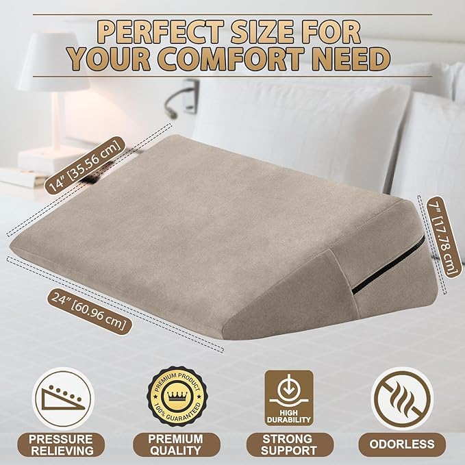 sokoro Bed Wedge Pillow for Sleep Apnea, GERD Acid Reflux Snoring Relief, Pregnancy Side Sleeper Pillow for Adults Seniors Neck Pain Back Sleeping, Leg Elevation Pillows for After Surgery Gifts, Beige