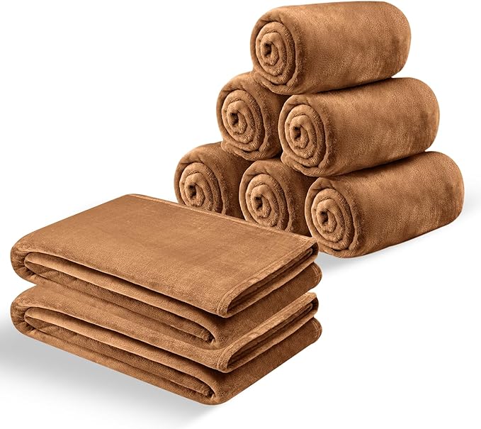 IR Imperial Rooms Fleece Blankets Queen Size 90x90 Inches- 8 Pack - Super Soft Fluffy Throw Blanket for Sofa and Bed - Warm and Cozy Lightweight 400 GSM Microfiber Bed Throws Blankets (Queen, Camel)