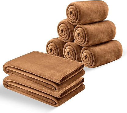 IR Imperial Rooms Fleece Blankets Queen Size 90x90 Inches- 8 Pack - Super Soft Fluffy Throw Blanket for Sofa and Bed - Warm and Cozy Lightweight 400 GSM Microfiber Bed Throws Blankets (Queen, Camel)