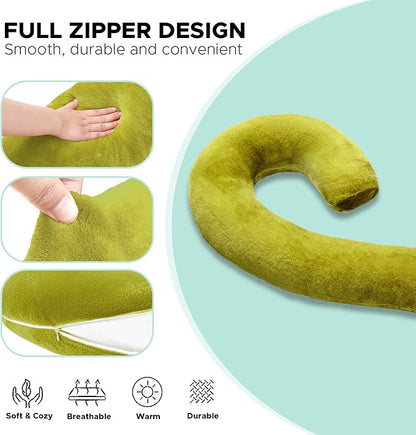 Body Pillow for Adults - Soft Long Bed Pillows Insert for Sleeping - Shredded Memory Foam and Removable Washable Cover - Swan Shaped Side Sleeper Pregnancy Pillow 49 Inch (Light Green)