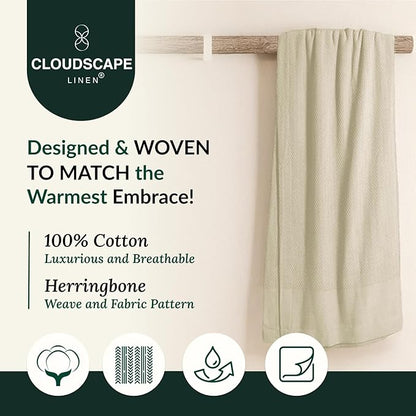 Cloud Scape Linen Herringbone Cotton Throw Blanket for Couch, Bed,Sofa, Home Decor, Soft, Heavy, All-Season, Winter Bed Blanket, Best Gift for Christmas, 50 x 70, Fog