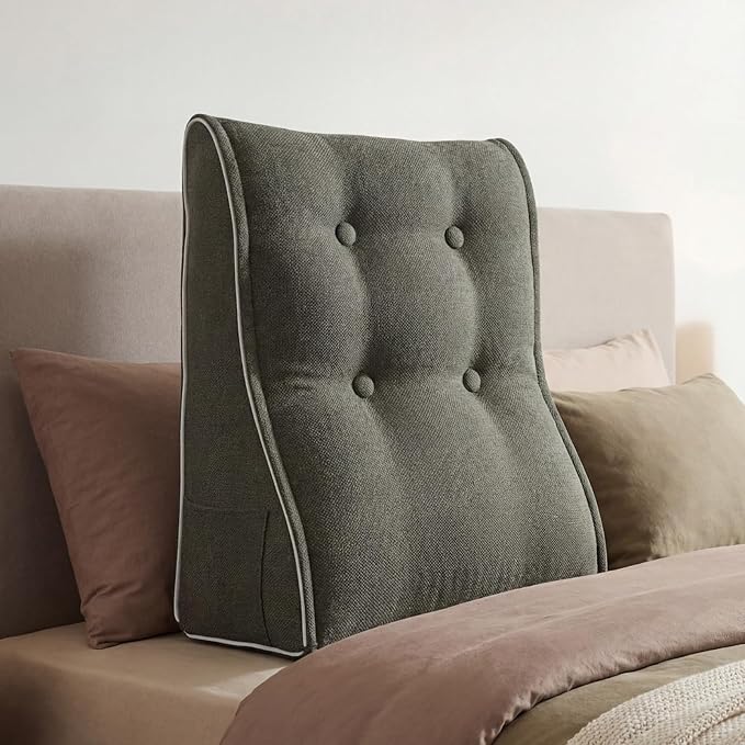 Daneey Reading Pillows for Sitting in Bed Adult Back Pillow, Back Support Pillow for Sofa, Foam Wedge Pillow for Neck, Lumbar, Back, Gray, 20 * 9 * 22IN