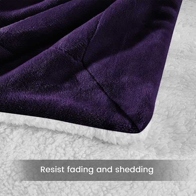 IR Imperial Rooms Sherpa Fleece Throw Blanket for Couch - Soft and Fuzzy Purple Blanket for Winter - Reversible Thick and Warm Fluffy Throw Blankets for Bed, Sofa, Camping and Travel, 50x60 Inches