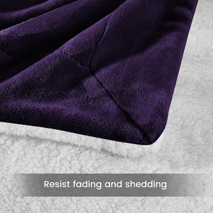 IR Imperial Rooms Sherpa Fleece Throw Blanket for Couch - Soft and Fuzzy Purple Blanket for Winter - Reversible Thick and Warm Fluffy Throw Blankets for Bed, Sofa, Camping and Travel, 50x60 Inches