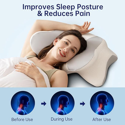 Cervical Neck Pillow, Ergonomic Memory Foam Pillow - Orthopedic Design for Side, Back, and Stomach Sleepers (Grey, 26''x15.76''x5.52'')