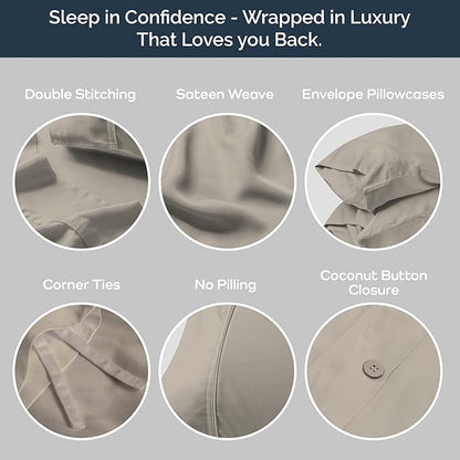 Olive + Crate Tencel Eucalyptus Cooling Duvet Cover Set - Hypoallergenic, Lyocell Tencel Duvet Cover - Temperature Regulating with Hidden Button Closure & Corner Ties - Queen Size [Taupe Sand]